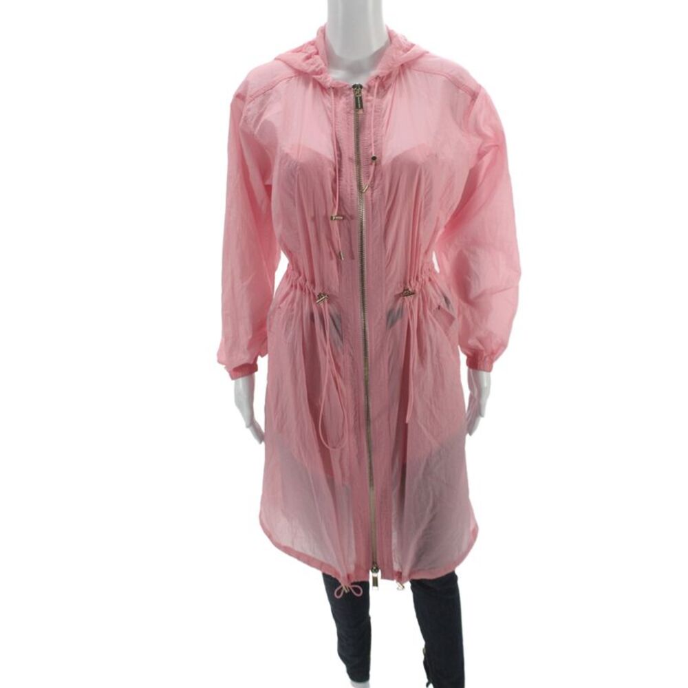 Michael Michael Kors Women Pink Rain Coat Zip Nylon Long Sleeve Size XS